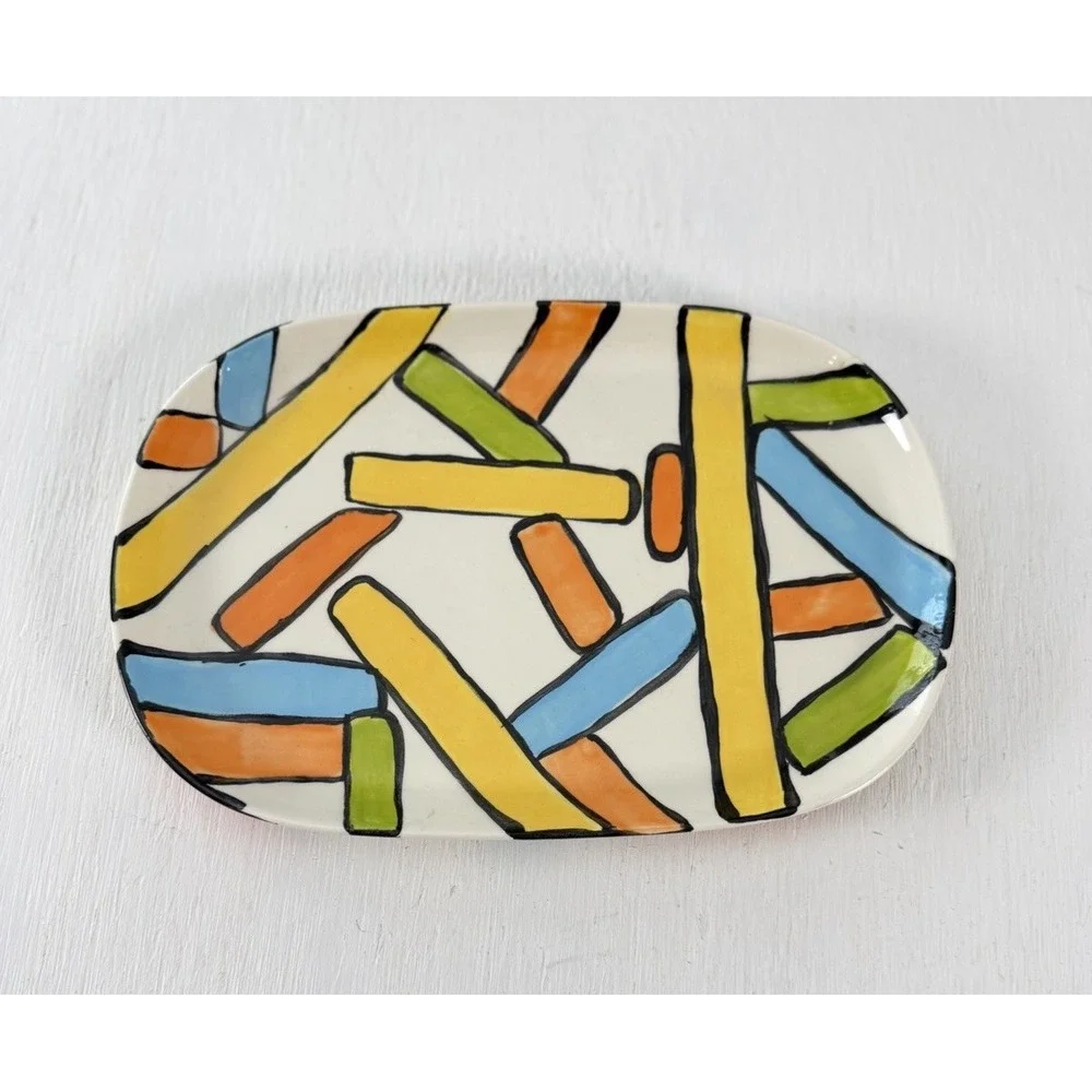 Ceramic Platter Serving Tray Dish Retro Colorful MCM Flash Bold Abstract